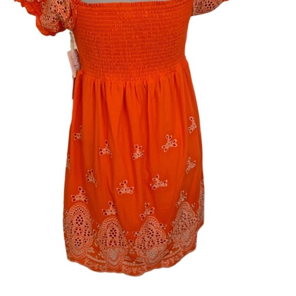 Coco Jaimeson Babydoll Eyelet Mini Dress Size XL Orange Coastal Off Shoulders - Picture 5 of 16